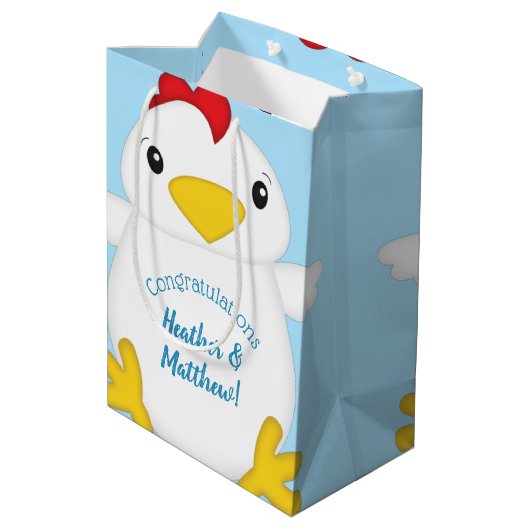 Chicken Baby shower Blue Boy Medium Cadeauzakje (Achterkant Gekanteld)