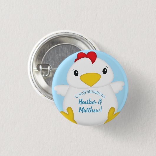 Chicken Baby shower Blue Boy Ronde Button 3,2 Cm (Voorkant /achterkant)