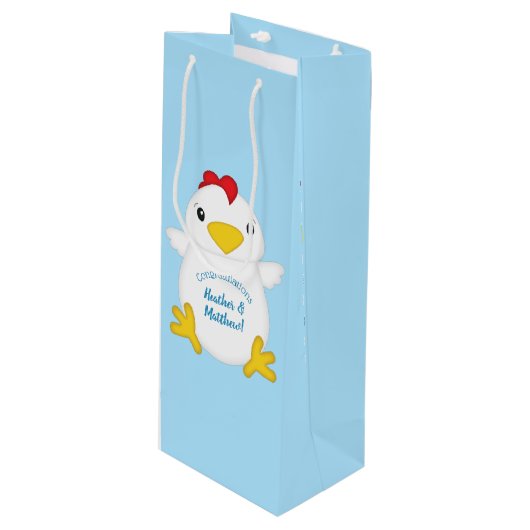 Chicken Baby shower Blue Boy Wijn Cadeautas (Voorkant Gekanteld)