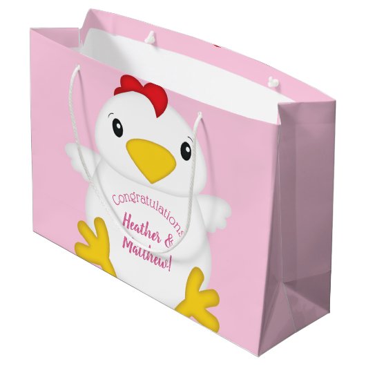 Chicken Baby shower Roze Boerderij Groot Cadeauzakje (Achterkant Gekanteld)