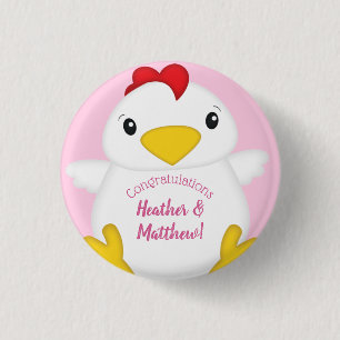Chicken Baby shower Roze Boerderij Ronde Button 3,2 Cm