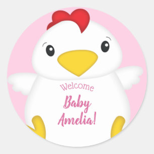 Chicken Baby shower Roze Boerderij Ronde Sticker