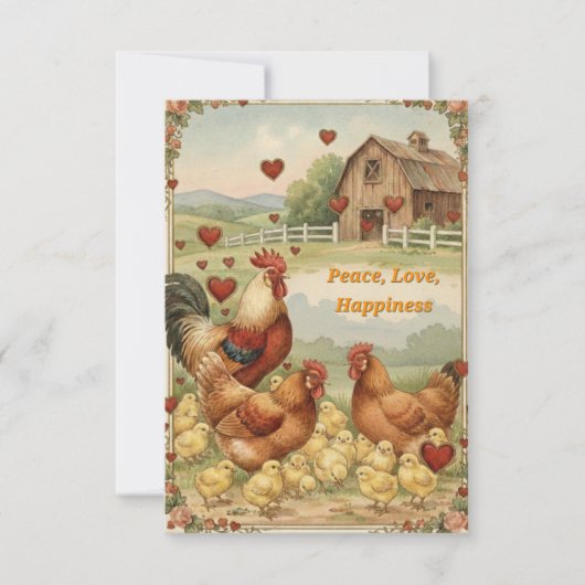 Chicken Barnyard Love, Peace Valentine's day card Notitiekaartje (Voorkant)
