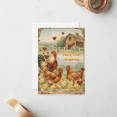 Chicken Barnyard Love, Peace Valentine's day card Notitiekaartje (Voorkant / Achterkant in situ)