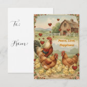 Chicken Barnyard Love, Peace Valentine's day card Notitiekaartje (Voorkant / Achterkant)