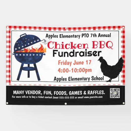 CHICKEN BBQ Fundraiser PTO PTA Kerk Banner (Horizontaal)