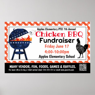 CHICKEN BBQ Fundraiser PTO PTA Kerk Banner Poster