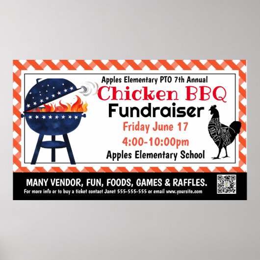 CHICKEN BBQ Fundraiser PTO PTA Kerk Banner Poster (Voorkant)