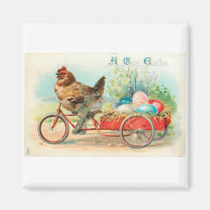 Chicken Bicycle Vintage Easter Magneet