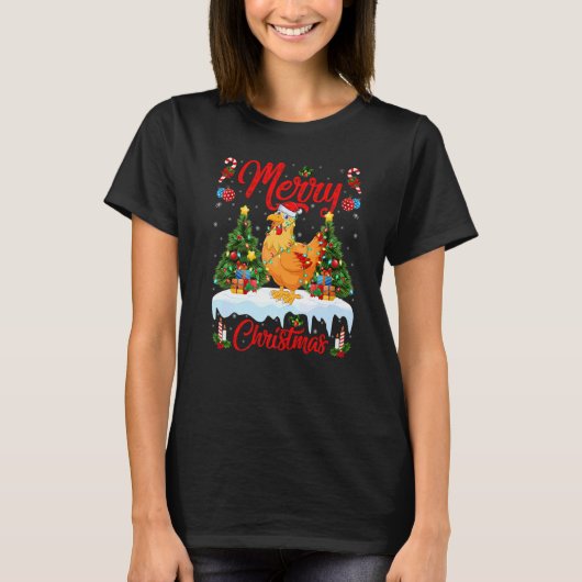 Chicken Bird Lights Xmas Tree Santa Chicken Christ T-shirt (Voorkant)