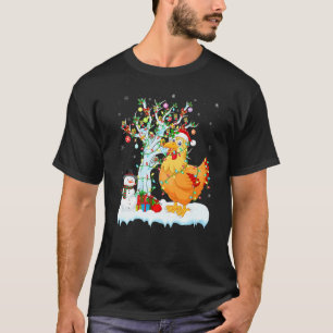Chicken Bird Xmas Tree Lighting Santa Hat Chicken T-shirt