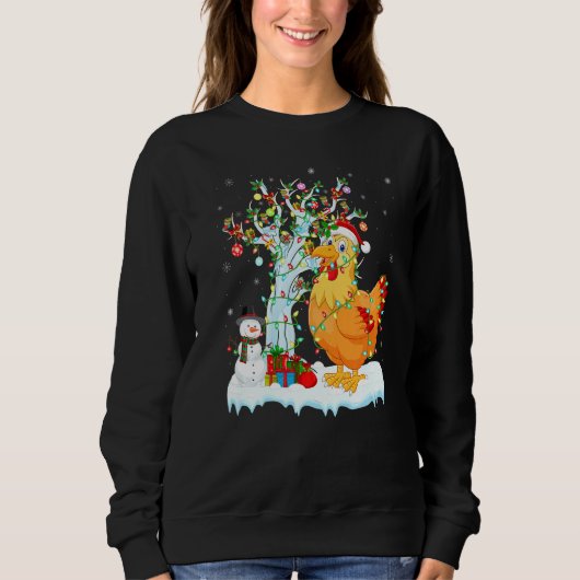 Chicken Bird Xmas Tree Lighting Santa Hat Chicken Trui (Voorkant)