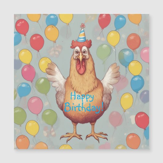 Chicken Birthday Party Magnetische Kaart (Voorkant)