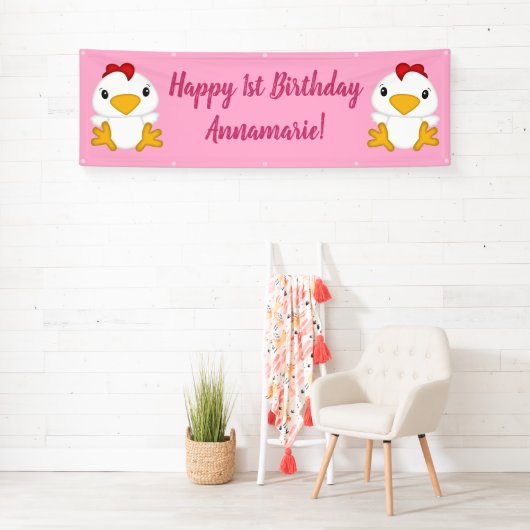 Chicken Birthday Party roze Spandoek (Insitu)