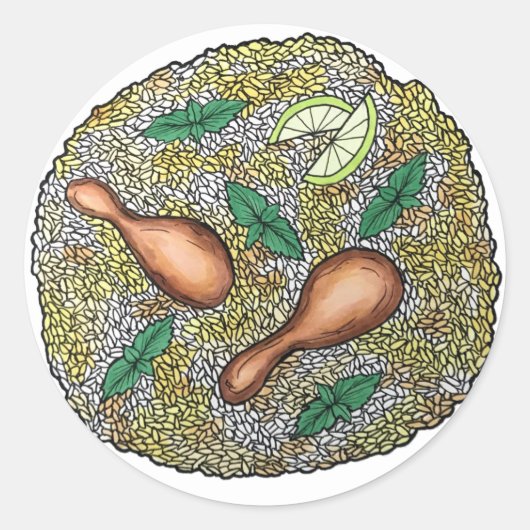 Chicken Biryani Indian Mixed Rice Dish Food Dinner Ronde Sticker (Voorkant)