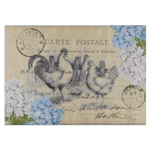  Chicken Blue Flower Briefkaart Snijplank