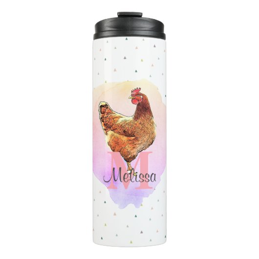 Chicken Boerderij Animal Monogram Patroon Thermosbeker (Voorkant)