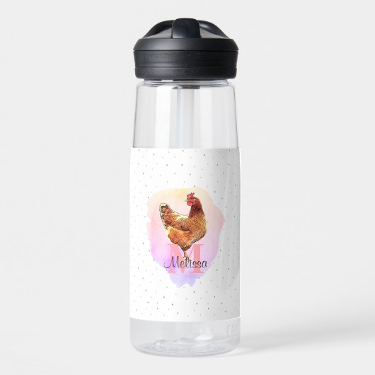 Chicken  Boerderij Animal Monogram Patroon Waterfles (Voorkant)
