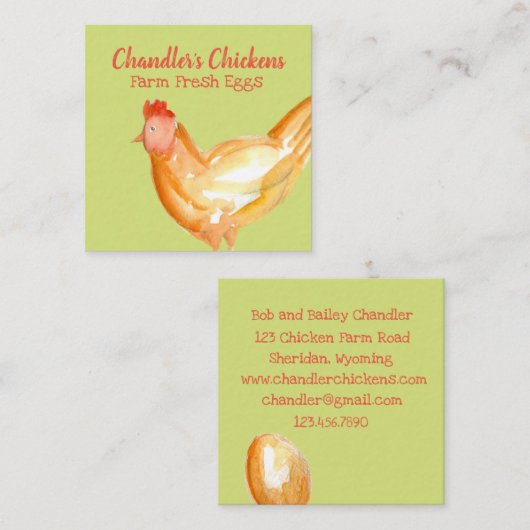 Chicken Boerderij Fresh Eggs Te Koop Custom Vierkante Visitekaartje (Voorkant / Achterkant)