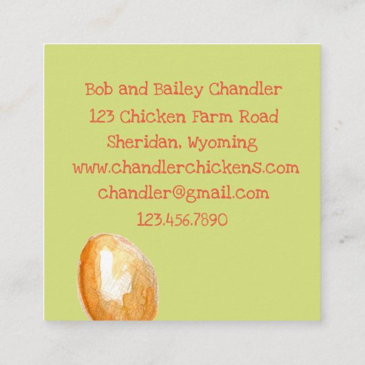 Chicken Boerderij Fresh Eggs Te Koop Custom Vierkante Visitekaartje (Achterkant)
