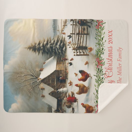  Chicken Boerderij Kerst Gepersonaliseerd Sherpa Deken (Voorkant (horizontaal))