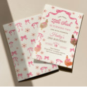 Chicken & Bow Birthday Invitation Kaart