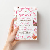 Chicken & Bow Birthday Invitation Kaart