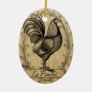 Chicken Burlap Keramisch Ornament