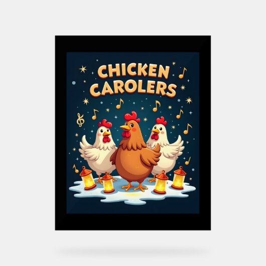 Chicken Carolers Acryl Bord (Voorkant)