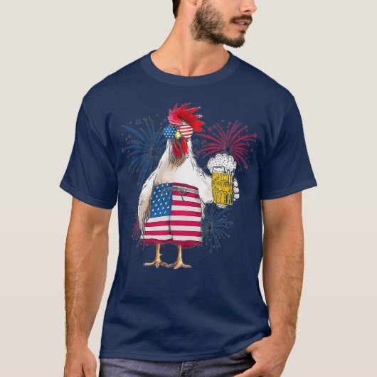 Chicken Cheer Beer American Flag Fireworks T-shirt (Voorkant)