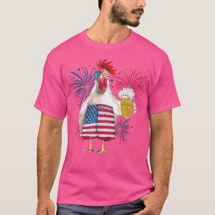 Chicken Cheer Beer American Flag Fireworks T-shirt