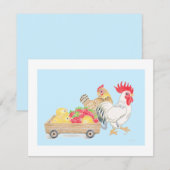 Chicken Chicks Family Strawberries Blue Flat  Card Bedankkaart (Voorkant / Achterkant)