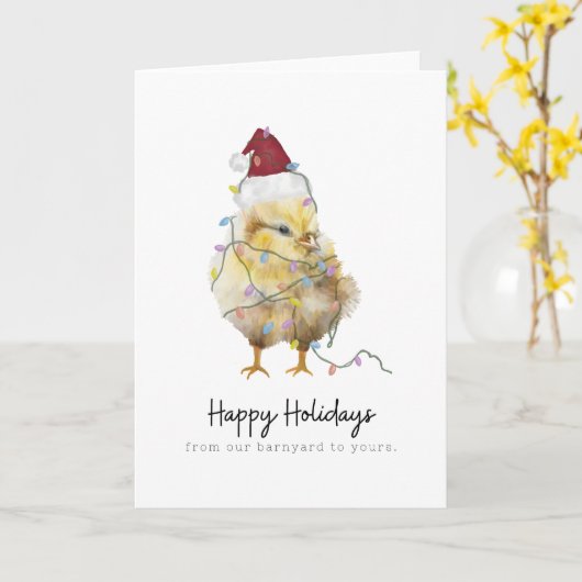 Chicken Christmas baby chick blanco kaart (Gele Bloem)