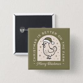 Chicken Christmas homestead farm cottagecore green Vierkante Button 5,1 Cm