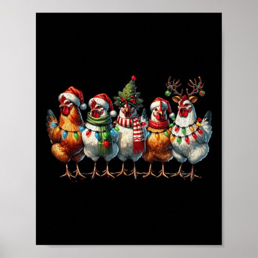 Chicken Christmas Lights Boerderij Animal Schattig Poster (Voorkant)