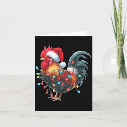 Chicken Christmas Lights Funny Santa Hat Merry Xma Kaart (Voorkant)