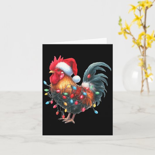Chicken Christmas Lights Funny Santa Hat Merry Xma Kaart (Gele Bloem)