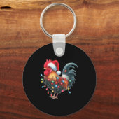 Chicken Christmas Lights Funny Santa Hat Merry Xma Sleutelhanger (Voorkant)