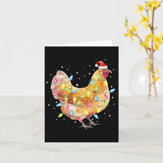 Chicken Christmas Lights Santa Hat Chicken Farm An Kaart (Gele Bloem)