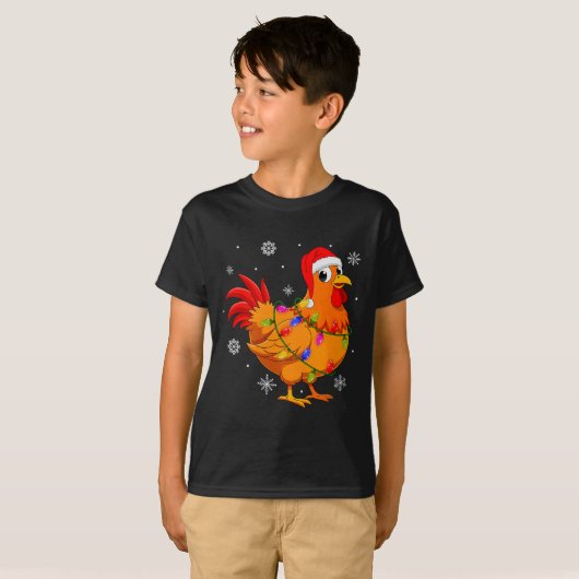 Chicken Christmas Lights Santa Hat Farm Animal Chi T-shirt (Voorkant volledig)