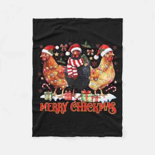 Chicken Christmas Merry Chickmas Santa Claus Hat F Fleece Deken (Voorkant)