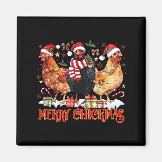 Chicken Christmas Merry Chickmas Santa Claus Hat F Magneet (Voorkant)