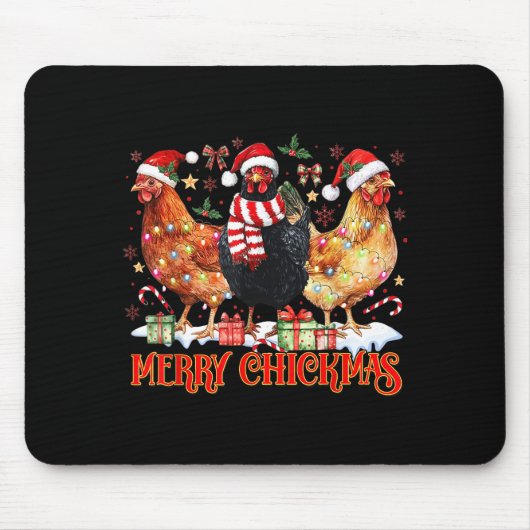 Chicken Christmas Merry Chickmas Santa Claus Hat F Muismat (Voorkant)