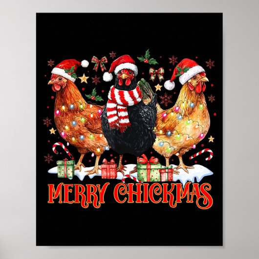 Chicken Christmas Merry Chickmas Santa Claus Hat F Poster (Voorkant)