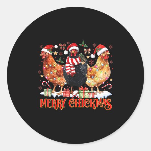 Chicken Christmas Merry Chickmas Santa Claus Hat F Ronde Sticker (Voorkant)