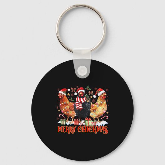 Chicken Christmas Merry Chickmas Santa Claus Hat F Sleutelhanger (Voorkant)