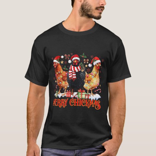 Chicken Christmas Merry Chickmas Santa Claus Hat F T-shirt (Voorkant)