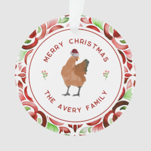 Chicken Christmas Rode & Groene Waterverf Ornament