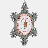 Chicken Christmas Rode & Groene Waterverf Tin Sneeuwvlok Ornament (Links)