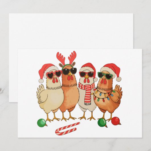 Chicken Christmas Santa Hat Boerderij Familie Xmas Feestdagenkaart (Voorkant / Achterkant)